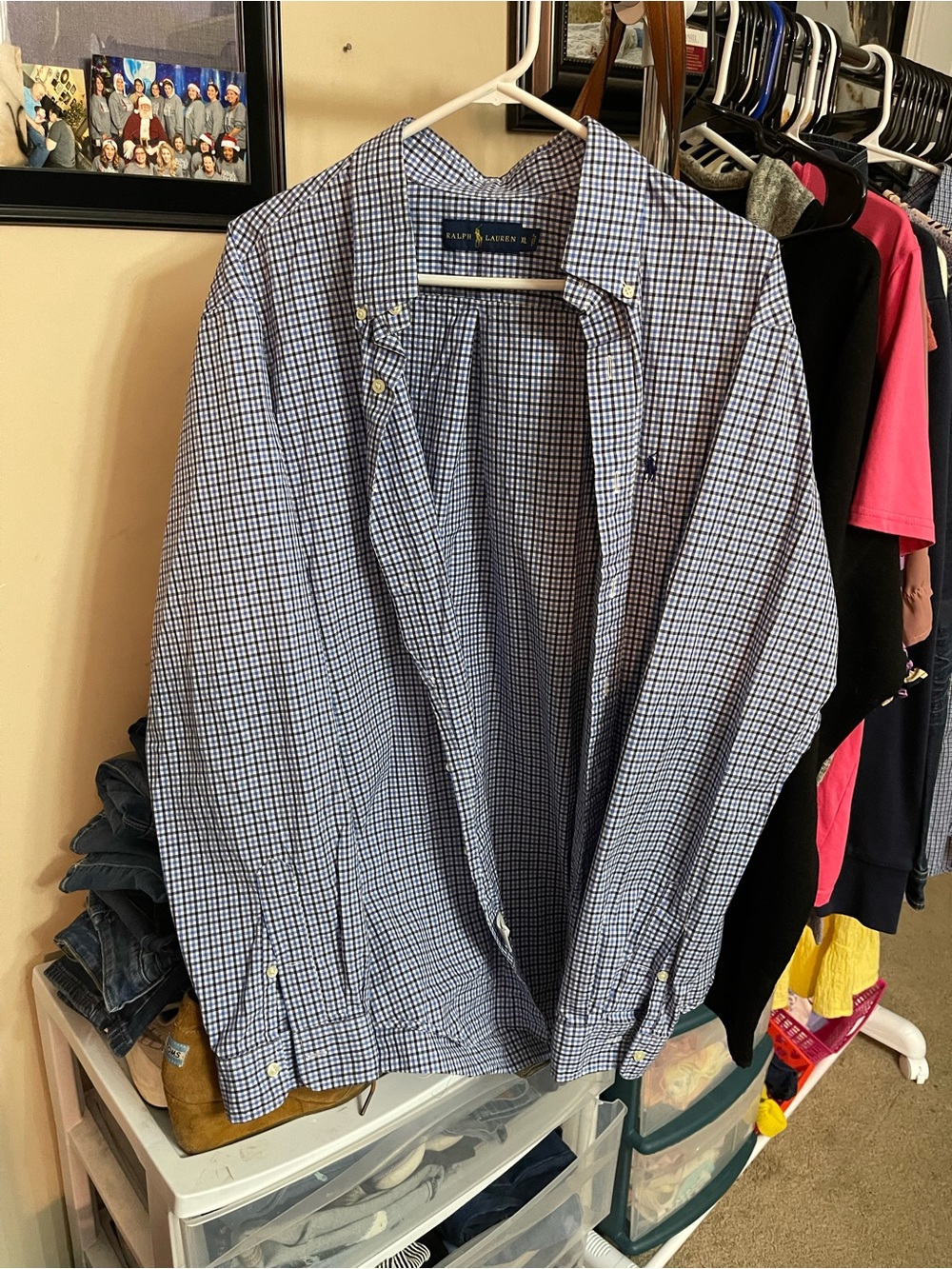 Ralph Lauren Men's Blue and White Checked Button-Up Shirt Jacket
